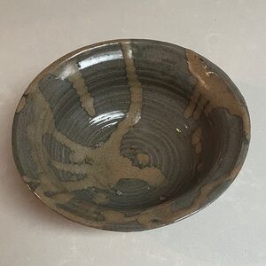 Hand Crafted Ceramic Bowl with Olive and Gold Accents